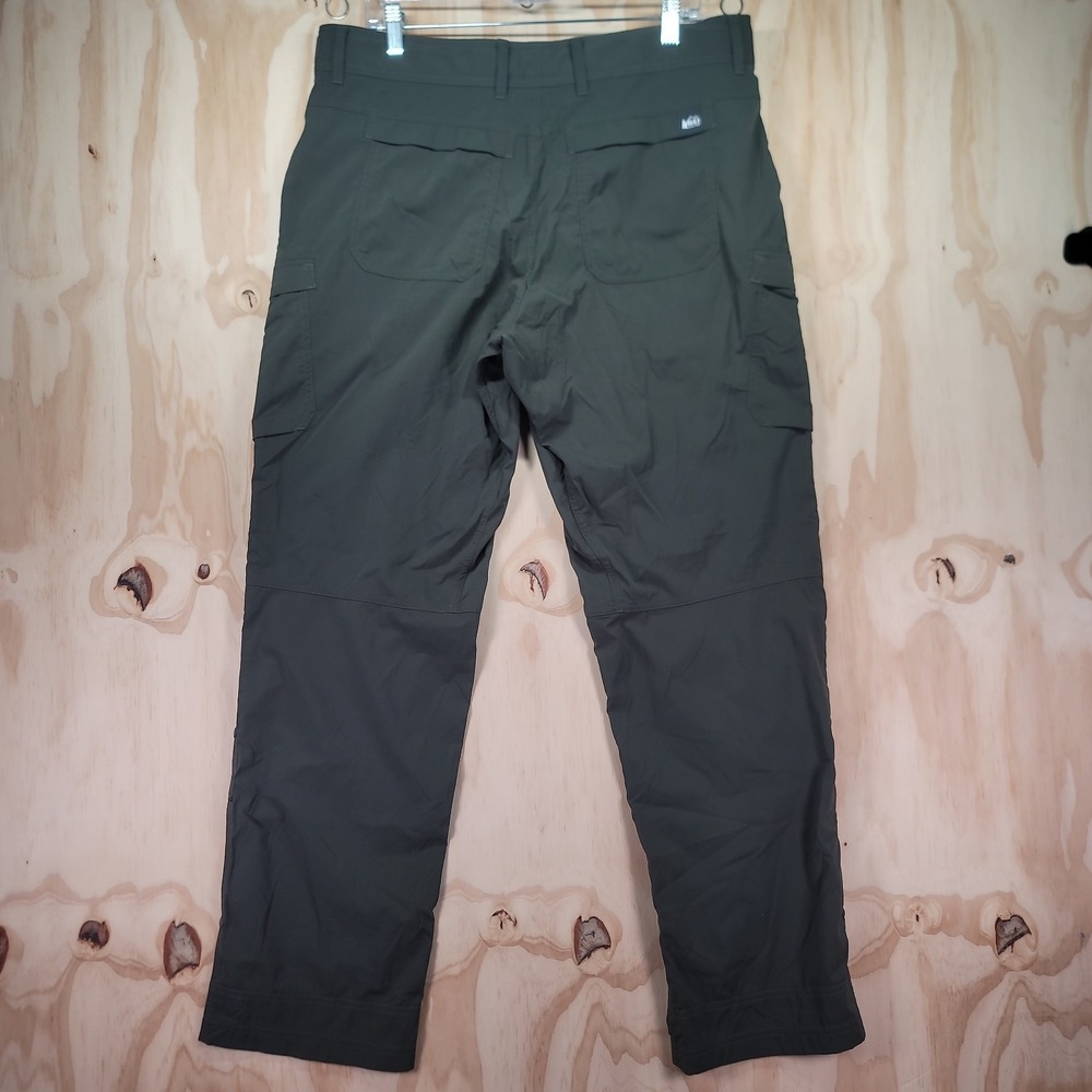 REI Co-op Sahara Cargo Hiking Pants Mens 36x32 Olive Green Roll Up Leg Stretch - Picture 2 of 16